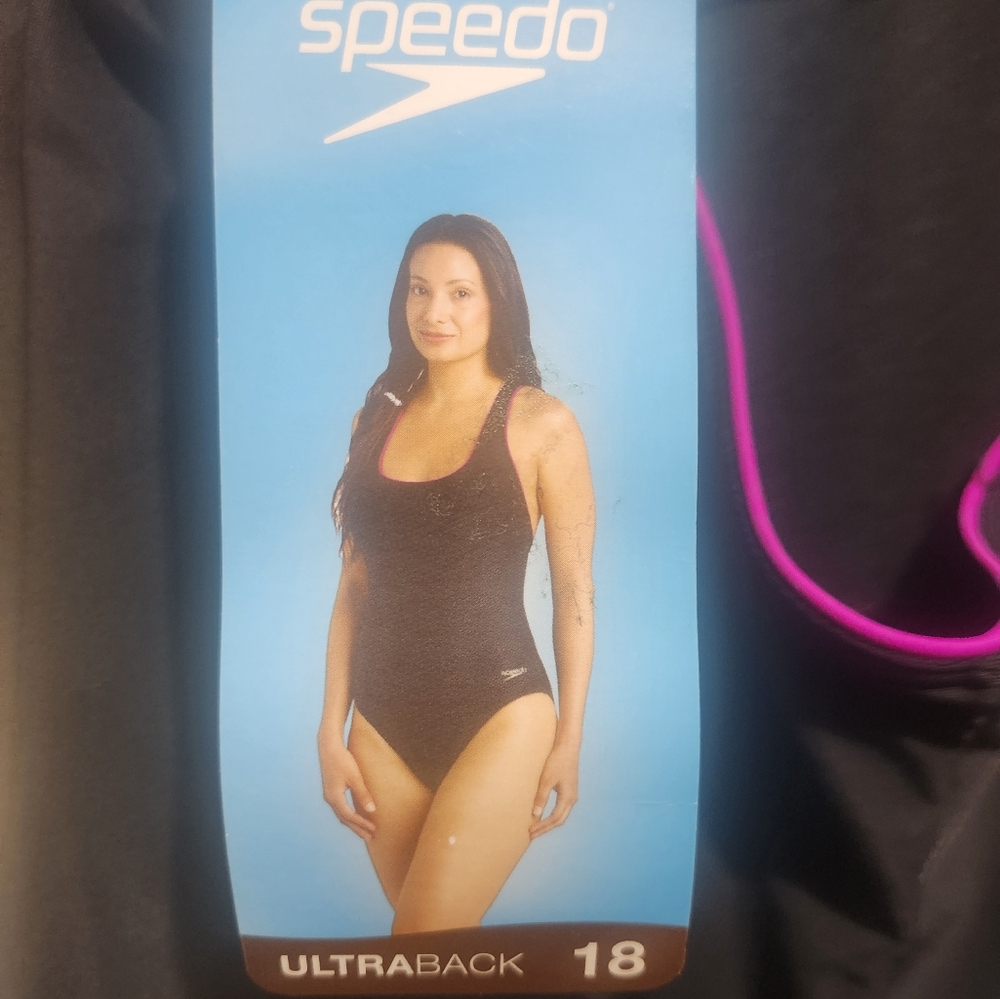Speedo Women's Black and Pink One Piece Swimsuit